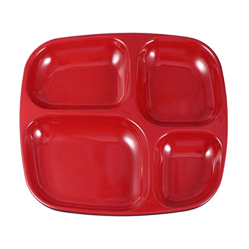 SOLUSTRE 4 Divided Dish Fall Imitation Ceramic Rice Tray Tableware for Home Restaurant Red Black Easy to Clean Compartments