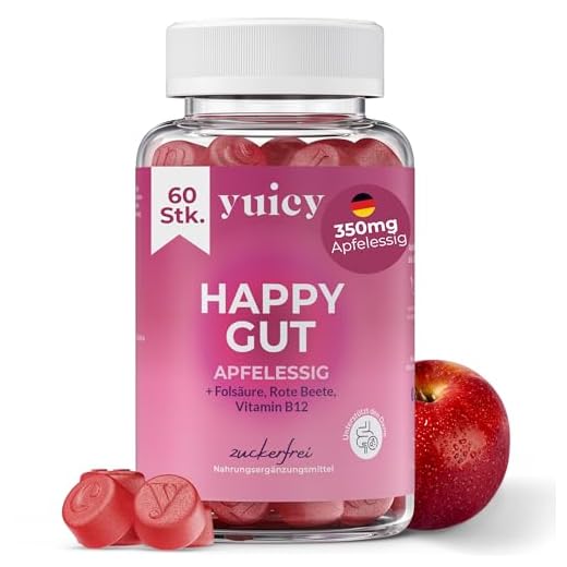 yuicy SHAPE Apfelessig Gummies Hochdosiert (500mg) mit Vitamin B12, Folsäure & Rote Beete. Ideal für den Stoffwechsel & Entschlacken. Vegan und zuckerfrei. 60 Gummibärchen.