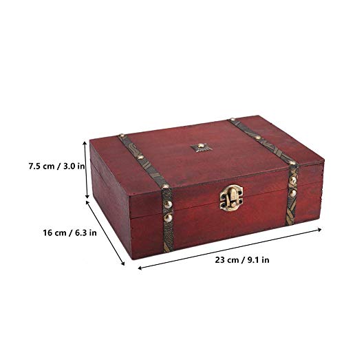 Treasure Box, Vintage Wooden Jewelry Storage Box With Metal Lock, Retro Antique Handmade Gift Case For Storing Pearl Chest, 8.5 X 5.7 X 2.6" #TOP4