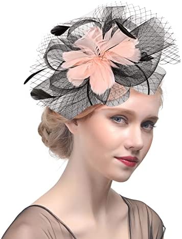 VZXQX Chapeau Fascinator Femme, Chapeau Bibi Mariage Années 1920s Plumes Fleurs Bandeau en Maille Dentelle de Voile, Vintage Fascinator Hat pour Mariage Cocktail Tea Party Saint Valentin VZXQX Chapeau Fascinator Femme, Chapeau Bibi Mariage Années 1920s Plumes Fleurs Bandeau en Maille Dentelle de Voile, Vintage Fascinator Hat pour Mariage Cocktail Tea Party Saint Valentin