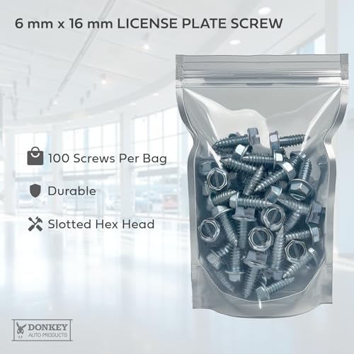 License Plate Screws - Slotted Hex Head - Metric - 6mm x 16mm - For Vehicles (100 per Pack) - Thumbnail 6