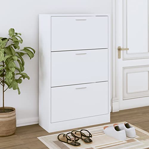 Gecheer - Armario para zapatos, color blanco, 63 x 24 x 103 cm, madera de ingeniería, mueble de almacenamiento, para dormitorio, salón, vestidor, entrada, pasillo