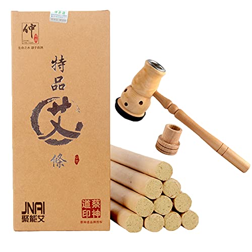 Moxa Roll Sticks 10 pcs, Reine Natürliche Handgemachte Moxa Rolls Chinesische Traditionelle Moxibustion, für ältere Menschen, Frauen, Kinder (Moxa + Moxa Box) Cover