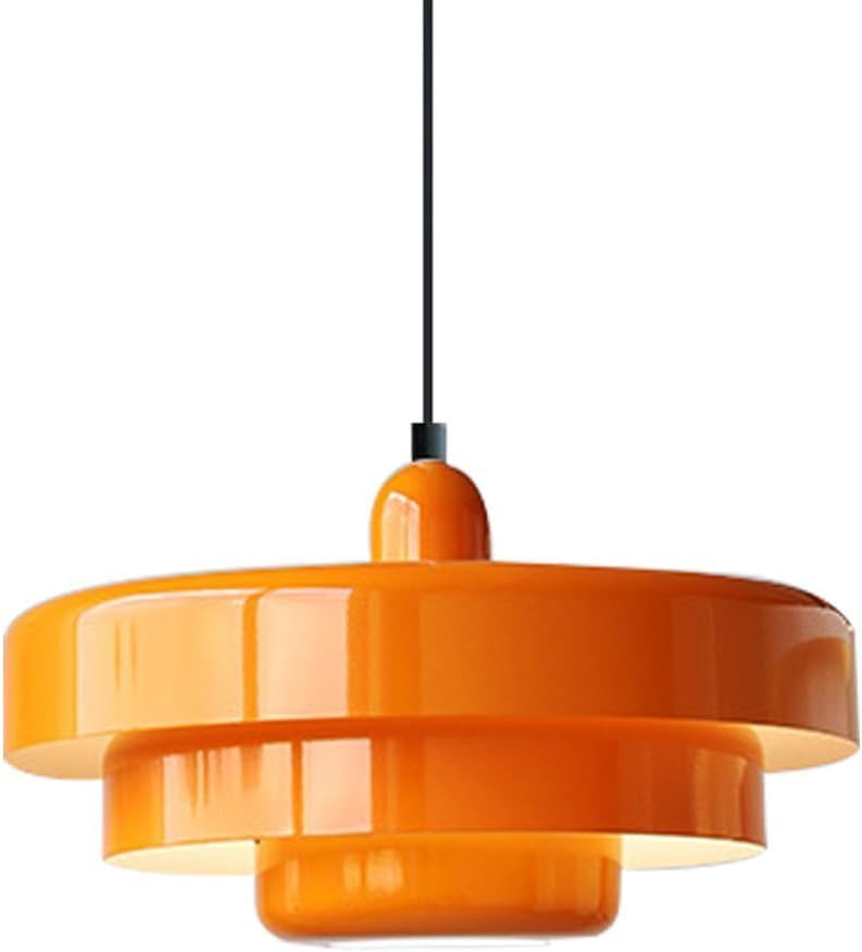 Orange Tiered Pendant Lamp, 13.8" Mid Century Modern Hanging Light, Adjustable Ceiling Light Fixture for Dining Nook, Entryway, Farmhouse &amp; Vintage Home Decor