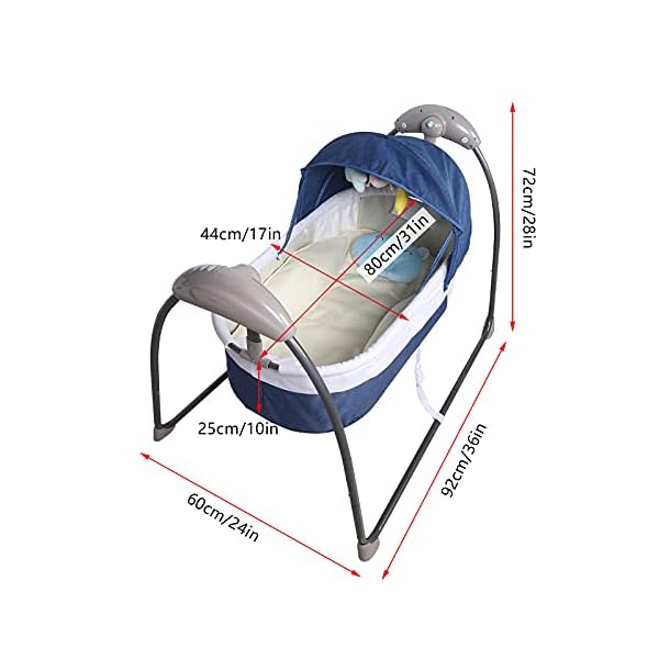 Baby Wippe Babyschaukel, Blaues Kinderreisebett, Babywiege mit 3 x Spielzeugen, 3 x Schaukelgeschwindigkeiten, Timing und Bluetooth Funktion, für ab der Geburt bis 18kg – Bild 3