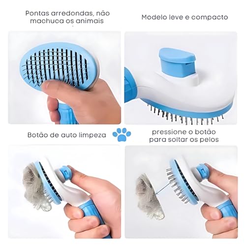 Kit Escova Vapor Tira Pelos 3 Em 1 Autolimpante Recarregável Massageadora Para Cães e Gatos + Escova