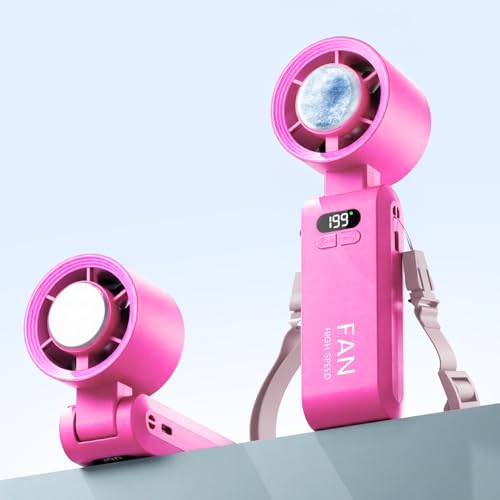 Image of 2 Pack Handheld Portable Turbo Fan with Ice Cooler, Speed (1-199) 5500mAh*2 Rechargeable Personal Fan,[20H Cooling Time] Mini Yet Powerful, Small Pocket Fans for Travel /Outdoor /Office, Hot Pink
