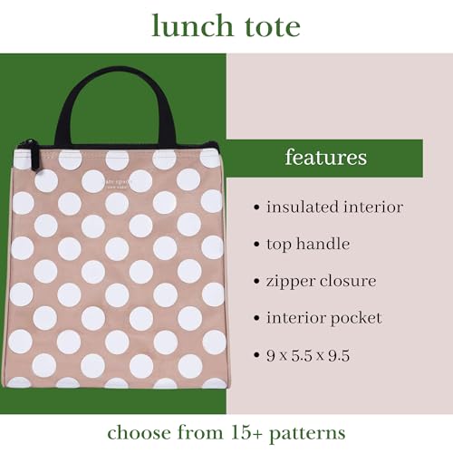 Image of kate spade new york Insulated Lunch Tote, White Dot | Cute Insulated Soft Cooler Bag, Adult Lunch Box with Silver Thermal Interior Lining and Mesh Storage Pocket
