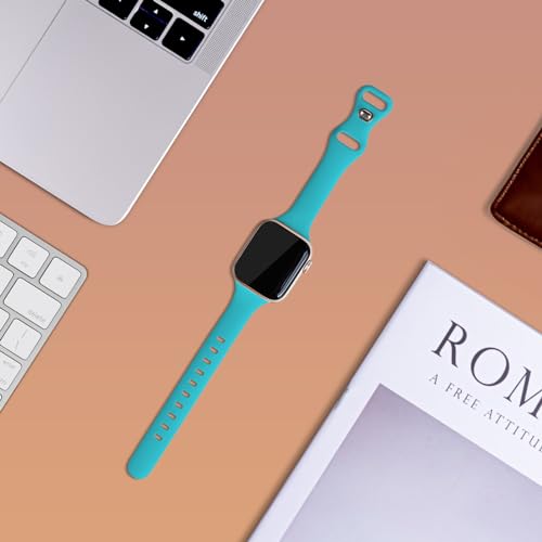 Image of Thin Silicone Band Compatible with Apple Watch 41mm 38mm 40mm 46mm 45mm 42mm 44mm, Slim Narrow Replacement Sport Strap Wristband for iWatch Series 11 10 9 8 7 6 5 4 SE Ultra 3 2 1 Women Men