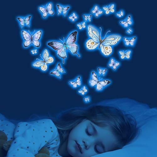 Vinilos adhesivos de mariposas azul luminiscentes para pared