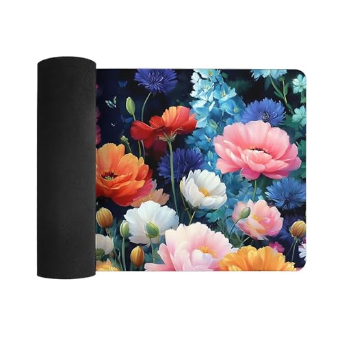 Image of Exquisite Flowers Plants Extended Gaming Mouse Pad, with Stitched Edges Large Mouse Pad Desk Protector, Rubber Base Mousepad Keyboard Mouses Mat for Work Game Office Home- 32 inch X 16 inch Inch