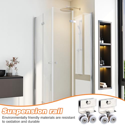 2 Stück Duschkabine Rollen, Leise Laufrollen Schiebetür, Aluminiumlegierung Duschtür Rollen, Beschläge für Schiebetüren, für Duschtüren, Glastüren, Schranktüren (2)
