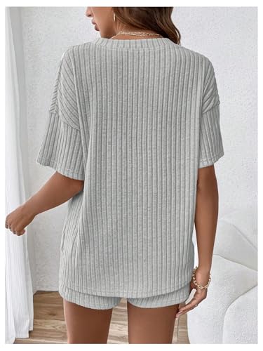 Image of MakeMeChic Women's Maternity 2 Piece Sets Summer Rib Knit Top and Short | Mama Clothes,Lounge,Short Sleeve Tee Shirt,Pregnancy Pajamas,Bump Friendly Outfits