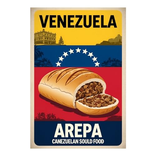 KIVJMSIDJA Vintage Venezuelan Arepa Venezuelan Flag Colors Diamond Painting Kits for Adults,Diamond Art Kits for Beginners 5D Round Diamond 8"x12"