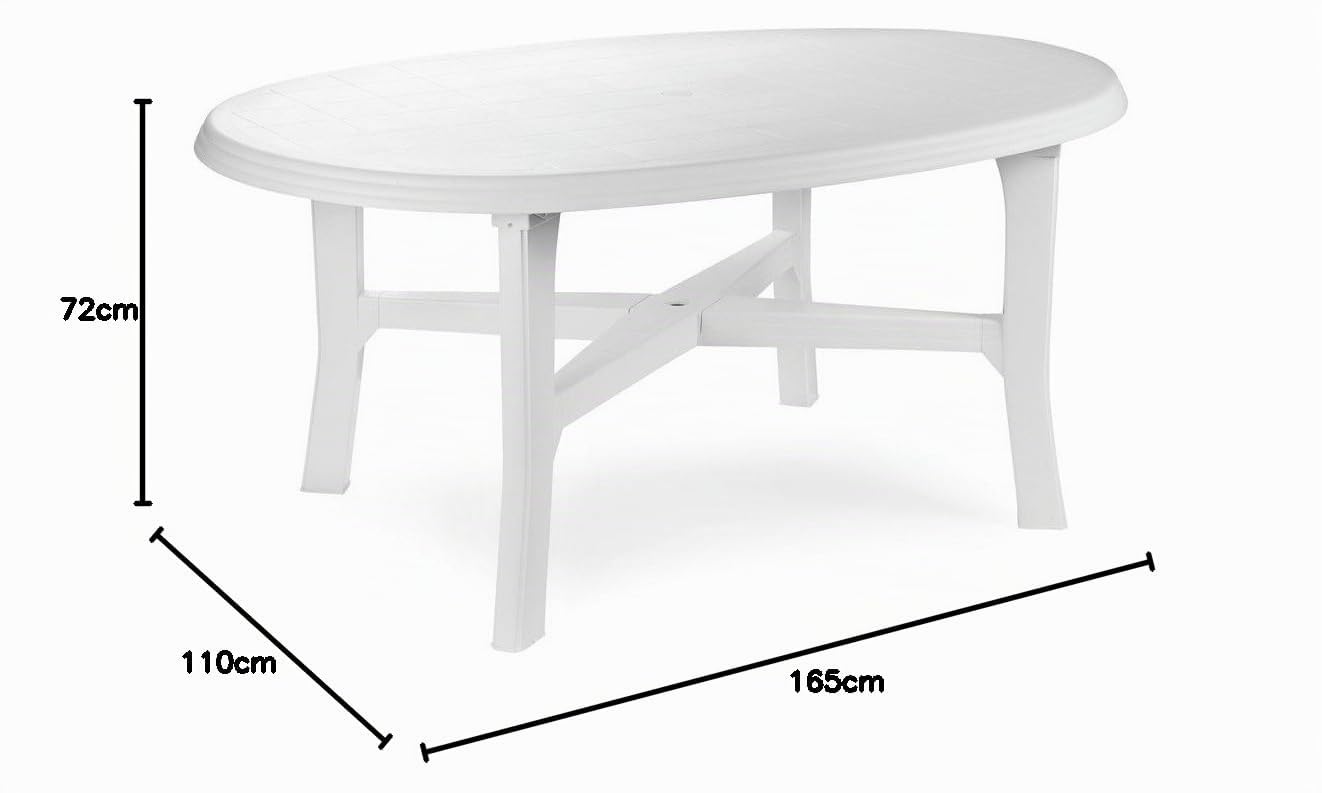 Dmora - Tavolo da Esterno Piacenza, Tavolo Ovale da Pranzo, Tavolo Fisso da Giardino Multiuso, 100% Made in Italy, Cm 165x110h72, Bianco