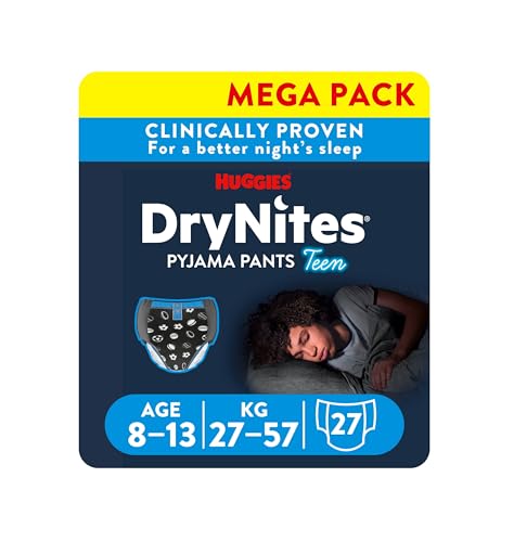 HUGGIES DryNites Schlafanzughose für Jungen von 8–13 Jahren (30–48 kg), 27 x Bettnässer-Hosen, bis zu 100% auslaufsichere Nächte