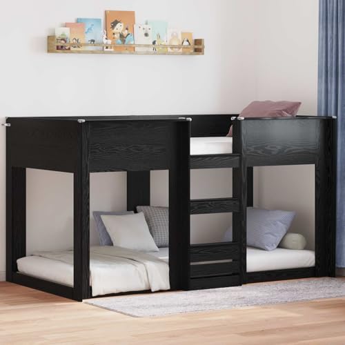 QJBSAVVA Lit superposé Enfant Deux Places 90x200 cm Bois d'ingénierie chêne Noir Gain de Place Lattes incluses Montage Facile pour Chambre partagée