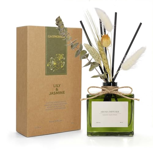 GAGINGOOLD Reed Diffuser, 6.09 oz Jasmine Lily Scent Diffuser with Sticks & Dried Flowers, 120 Days Long Lasting reed diffusers for home, Elegant fragrance for Bathroom Bedroom Office Decor, Air fresh