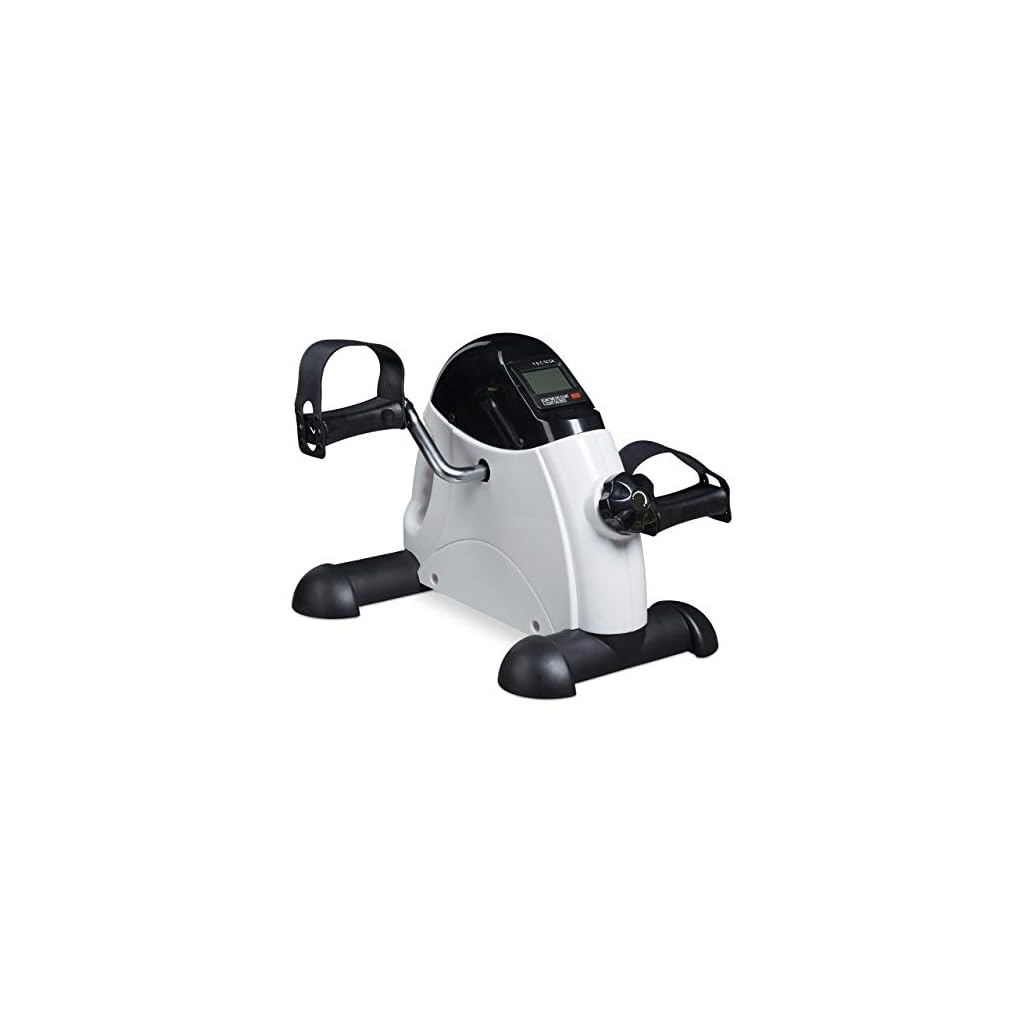 Relaxdays stoelfiets, pedaaltrainer voor thuis & op kantoor, arm-en beentrainer, HBD: 30x35x41 cm, zwart/wit