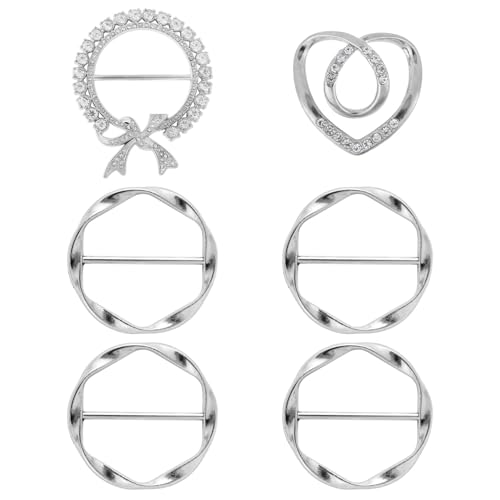 Image of 6pcs Scarf Ring Clips, Stylish Metal T-Shirt Tie Clips Silver Silk Scarf Cinch Clip Alloy Waist Buckle Twist Tee Knot Clasp for Loose Clothes Shawl Cardigan