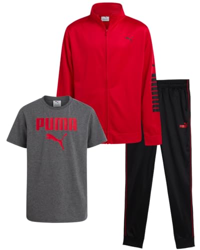 Image of PUMA Boys 3 Piece Active Tricot Jogset with T-Shirt (Sizes 8-16)