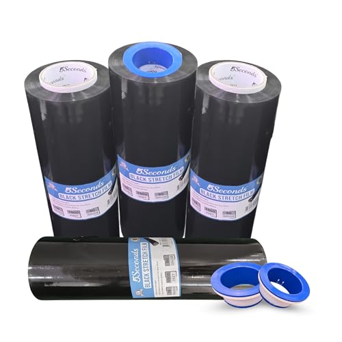 5Seconds 18" Stretch Film/Wrap 1500 feet 7 Layers 80 Gauge Industrial Strength up to 800% Stretch Ability Black Durable Adhering Packing Moving Heavy Duty Shrink Film, Wrap Holder Included Box of 4