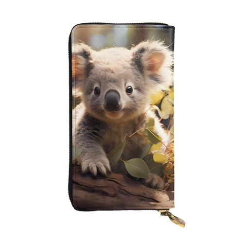 Cute Koala Plant Prints Leather Long Clutch Wallet for Fashionable Girls and Women - Durable, Stylish, and Functional, Black, One Size