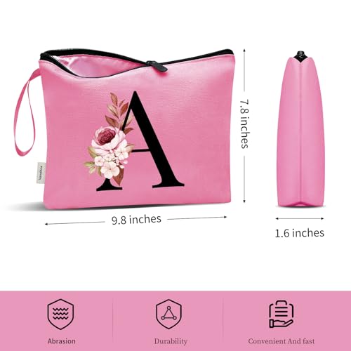 Image of Vavabox A-Z Personalized Makeup Bag, Birthday Gifts for Women Mom, Gifts for Best Friend, Bride Bridesmaid Cosmetic bag (A, Peach)