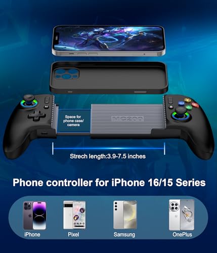 mocagen mobile gaming controller mc2 phone controller for iphoneandroid handheld gaming with programmablehall effect joysticks amp analog triggersadjustable lightturbo