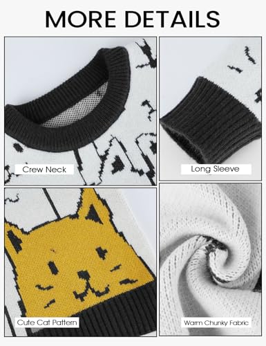 Image of Yimoon Cat Sweater for Women Oversized Chunky Sweater Loose Long Sleeve Knit Pullover Sweater Top(Black-M)