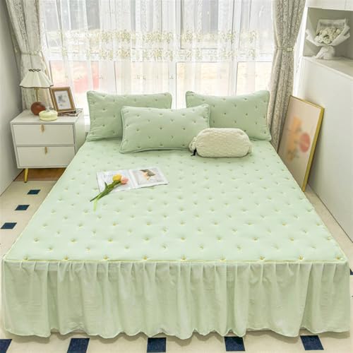 BESTORI Cubre canape Falda de Cama Elástica Suave Falda de Cama Plisada Resistente a Las Arrugas Protector de Colchó Todas Las Estaciones, Verde, 200x220cm