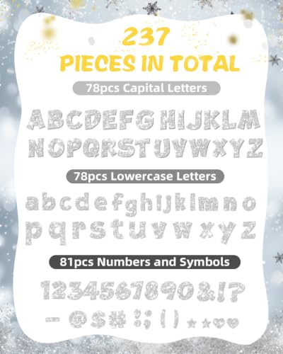 Image of 237 Pcs Glitter Bulletin Board Letters, Numbers and Punctuation 4 Inch | Cut Out Letters for Bulletin Board Decorations, Poster Board Letters Alphabet Cutouts for Classroom Wall Decor (Sliver)