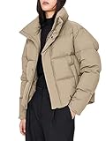 Onsoyours Damen Kurze Jacke Einfarbige Winterjacke Steppjacke Stehkragen Daunenjacke Reißverschluss Sportjacke Zip Wärme Freizeit Sport Basic Outdoor A Khaki S