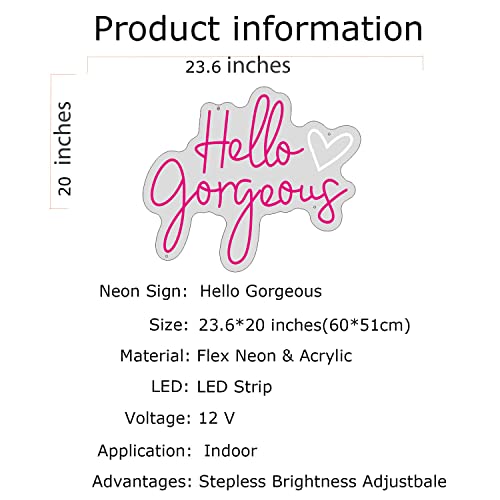 Image of Hello Gorgeous Neon Sign Custom Pink LED Neon Light Decorations for Bedroom Wedding Party Room Home Wall Decor Among (Pink-01)