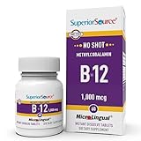 Superior Source No Shot Methylcobalamin B-12 1,000 mcg - Vitamin B-12 to Support Energy Production, Brain Health & Overall Wellness - Sublingual Tablets for Rapid Absorption - 60 Dissolving Tablets