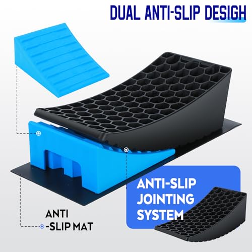 Auffahrkeile, 2er Set Auffahrkeile für Wohnmobil, Unterlegkeile Anhänger, Automotive Stufenkeile, Ausgleichskeil Set, Stufenkeile für maximalen Halt, bis 5000 kg (Blue)