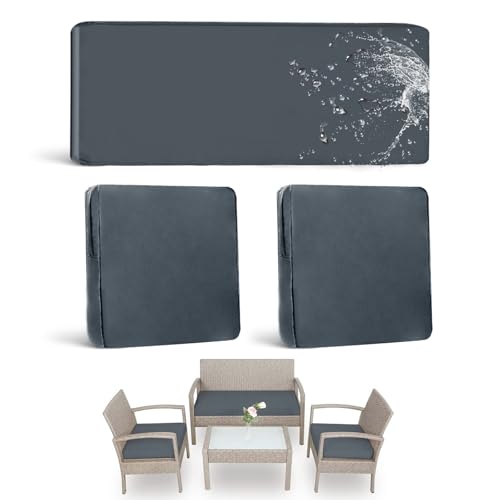BRUXOLAY Outdoor Patio Furniture Cushion Covers, Waterproof Replacement Covers for 4-Piece Rattan Chair Wicker Furniture Set 3Pack Dark Gray 36x18 and 18x18 inches Cover Only