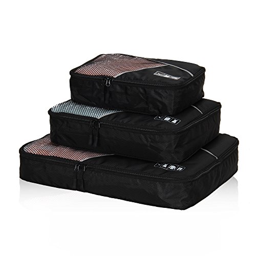 Hynes Eagle 3 Pieces Packing Cubes Set Travel Luggage Organizer Bag Black-2021