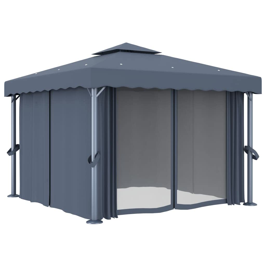 Altana z zasłoną i sznurkami LED, 3 x 3 m, antracyt