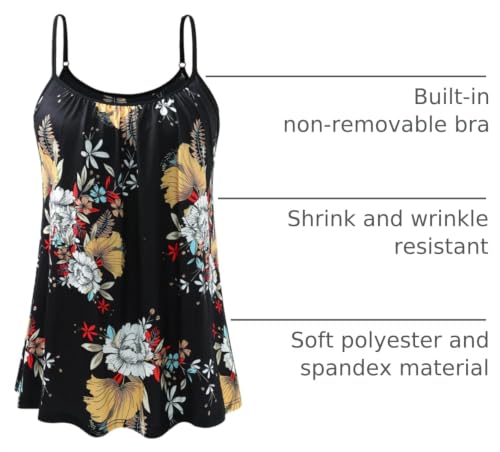 Image of Air Curvey Camisole for Women Bulid in Bra Casual Flowy Cami Adjustable Spaghetti Strap Tank Top Pleated Loose Fit S-XXXXL