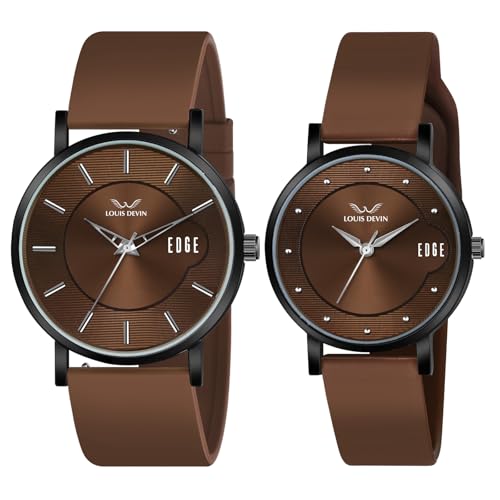 Image of LOUIS DEVIN Silicone Strap Analog Wrist Watch for Men and Women (Green /Brown /Blue /Black) | Set of 2 Wrist Watches | Couple Watches | LDCM-BK092-ST