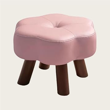 Low Stools, Foot Stool Under Desk, Footstool with Wooden Legs, Leather Upholstered Ottoman, Simple Step Stool for Living Room, Bedroom, BalconyPink