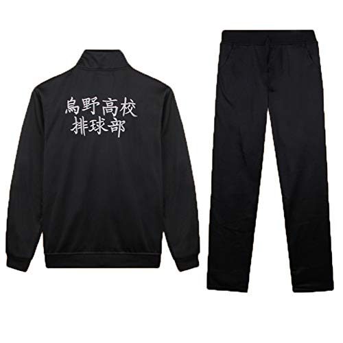 IDEALcos Chaqueta de cosplay para adultos, pantalones deportivos Karasuno High School Voleibol Club Uniforme Disfraces (Negro2, L), Negro Negro 2