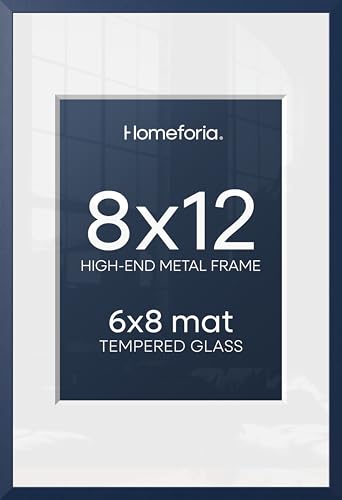 Image of Homeforia 8x12 Blue Picture Frame, High-End Metal, 6x8 Mat, Glass | High End Aluminum, Tempered Glass, Acid-Free 6x8 Removable Mat, 8x12 in Edge-to-Edge Display 12x8, Wall Kit, Set Of 2