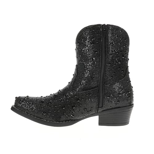 ROPER Womens Shay Jewells Rhinestone Snip Toe Pull On Casual Boots Ankle Low Heel 1-2" - Black3