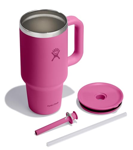 Image of Hydro Flask 32 Oz Travel Tumbler with Handle, Lid and Straw - Insulated Stainless Steel in 32 Oz Reef Pink
