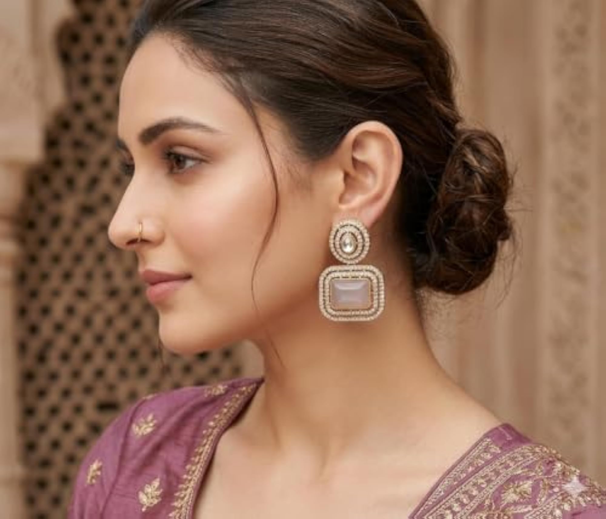 Women's Polki Statement Earrings with Mint Green Stone