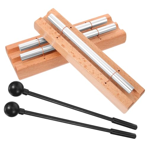 TOBBOMEY 2 Sätze Handchimes Teilig Holz Metall Handglocken mit Schlägel Percussion Instrument für Musikunterricht Meditation Entspannung