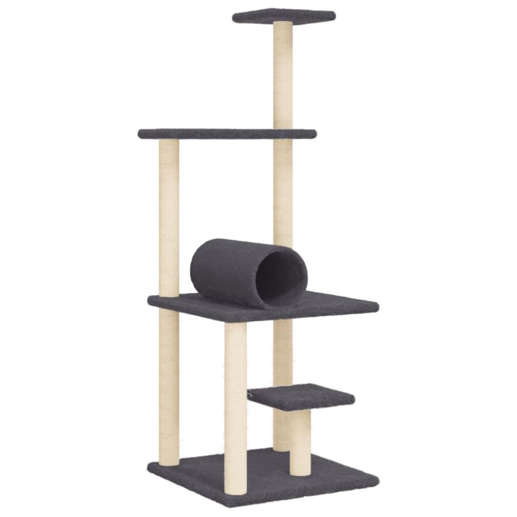 Homgoday Tiragraffi per gatti con tiragraffi in sisal, grigio scuro, 136 cm, torre tiragraffi multilivello con scala e condomini, centro attività per gatti da interno