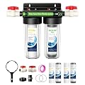 2 Stage Whole House Water Filter System, Extra 2 Sets Filter, Home Water Filter System, Highly Reduces Heavy Metal, Chlorine Oder, Taste, Rust, Clear Housing, 10"x2.5",3/4" Ports with 2 Valves